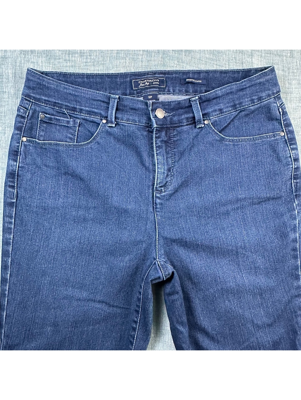 Charter Club Bristol Capri Jeans Womens Sz 12P Petite Blue Denim Stretch Crop